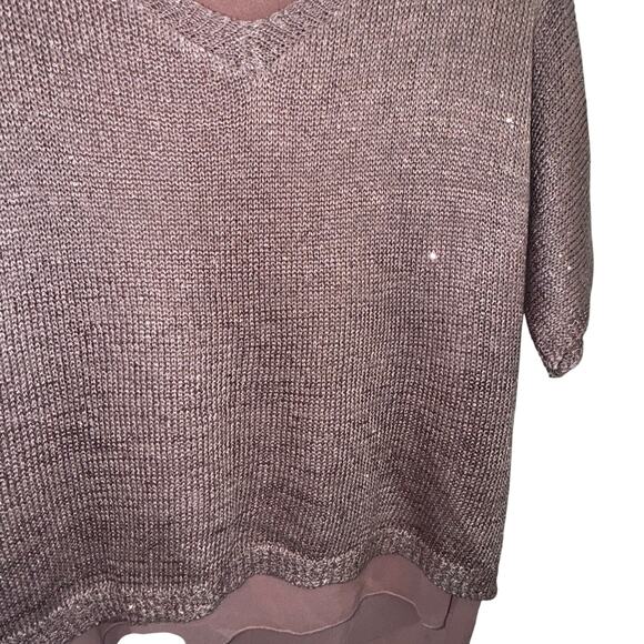 Sioni Pink Layered Sequin Knit Top Women’s Medium - Picture 2 of 6
